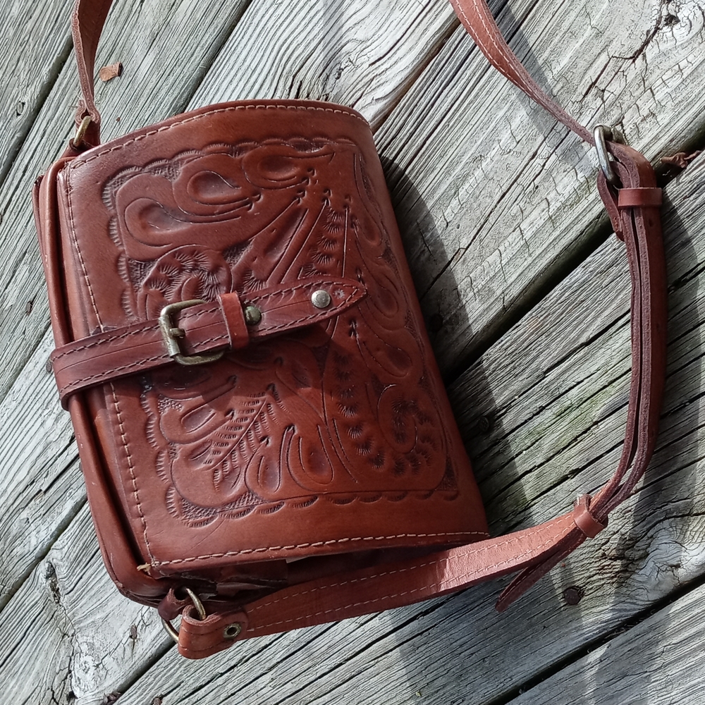 Vintage hand tooled leather purse